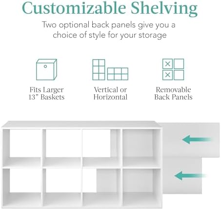 Best Choice Products 8-Cube Storage Organizer, 13.5in Shelf Opening, Bookcase, Display Shelf, Customizable w/ 2 Removable Back Panels – White - Image 3