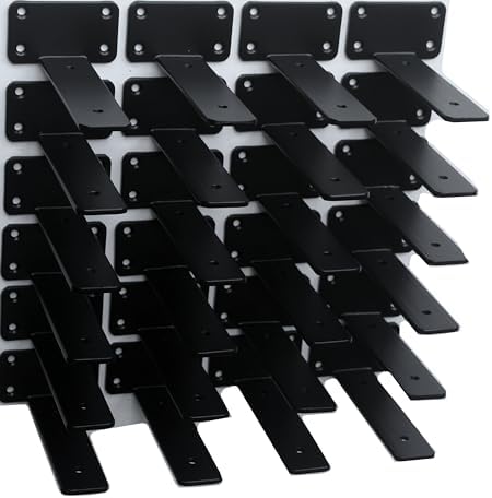 24 Pack - 6 inch Black Hidden L Shelf Bracket (1/5 Inch Thicked) Iron Floating Shelf Brackets Rustic Industrial Metal Brackets for Shelf Support by MHMYDZ