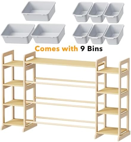 SpaceAid Large Toy Storage Organizer 9 Shelves 9 Bins, Toy Organizers Storage Bookshelf, Kids Bin Shelf Toys Box Bookcase for Bedroom Playroom Organization Room Decor, Neutral Gray - Image 7