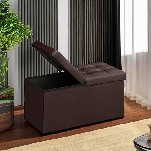SONGMICS 30 Inches Folding Storage Ottoman Bench with Flipping Lid - Image 2