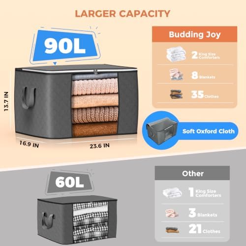 90L Large Storage Bags, 2 Pack Clothes Storage Bins Closet Organizers - Image 2