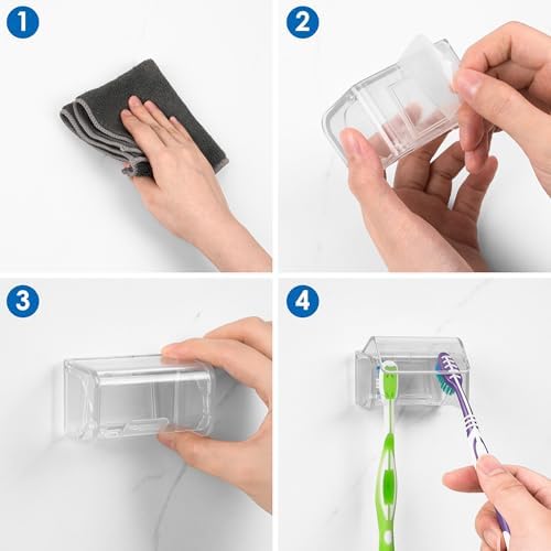 Toothbrush Holder Wall Mounted with Cover for Bathroom, 2 Slots Toothbrush Storage Organizer for Shower, Self Adhesive Toothbrush Hanger Rack for Dorm, Cabinet (Clear) - Image 5
