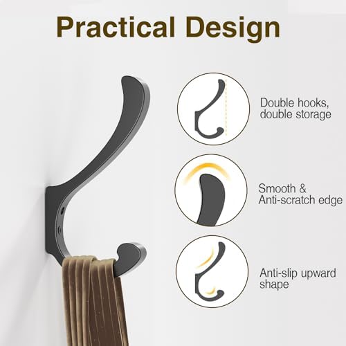 Large Coat Hooks Wall Mount,Heavy Duty Wall Hooks for Hanging, Black 6 Pack - Image 4