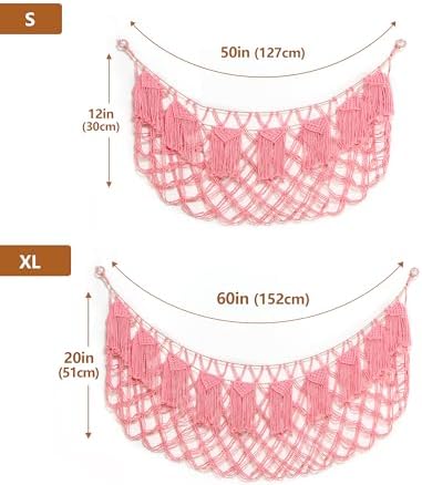 Boho Stuffed Animal Hammock, Falt Wall or Corner Hanging, Pink, L - Image 6
