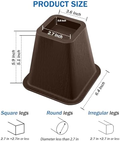 ANNKUT 6 Inch Heavy Duty Bed Risers, Furniture Risers for Desk, Chair, Table or Sofa, Couch Lift Risers, Supports up to 2200 lbs per Leg(9 Pack Brown) - Image 2