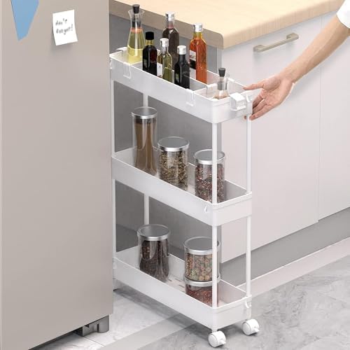 2 Pack 3 Tier Slim Storage Cart, Bathroom Rolling Utility Organizer - Image 3