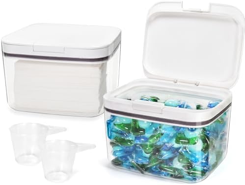 Pensino Laundry Pods Container Laundry Pod Holder with Lid, Laundry Room Storage Container for Detergent Pods Laundry Powder Scent Booster Container with Scoop (2 Pack) by Unknown