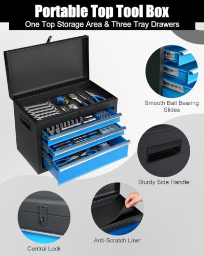 Winado 4-Drawer Rolling Tool Chest, 2-in-1 Storage Toolbox, Blue & Black - Image 3