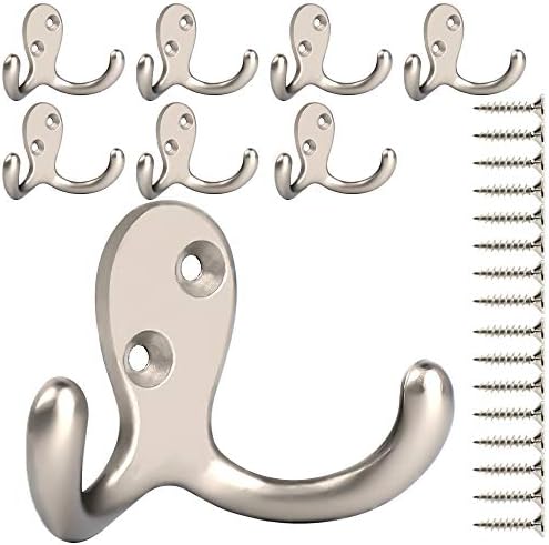 IBosins 8 Pack Silvery Double Prong Coat Hooks Wall Mounted with 16 Screws by IBosins