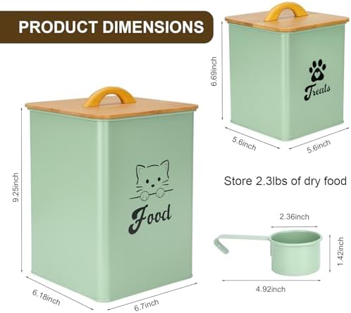 Cat Food Storage Container with Scoop, 2PCS Cat Food Storage Container with Lids Airtight, Cat Treat Jars for Kitchen Counter-7+3Lbs, Cat Cookie Jar for Storage,Saga Green - Image 3