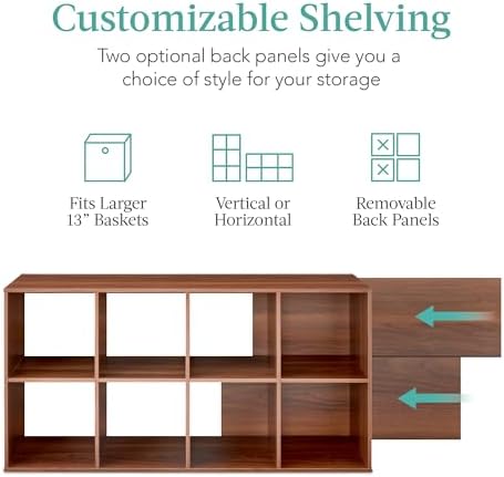 Best Choice Products 8-Cube Storage Organizer, 13.5in Shelf Opening, Bookcase, Display Shelf, Customizable w/ 2 Removable Back Panels – Walnut - Image 3
