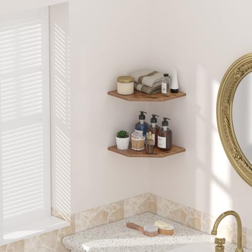 JJL Corner Wall Shelf, 10.4 Inch Wooden Corner Shelves, Set of 2 Floating Shelf for Wall Storage, Wall Mount Corner Shelves for Room Decoration, Rust Brown - Image 6