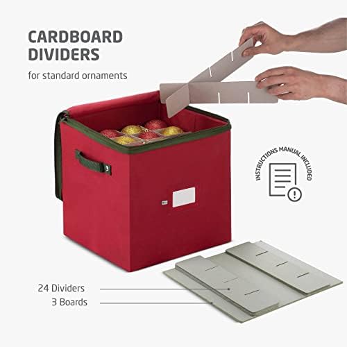 ZOBER Christmas Ornament Storage Box - Stores 64 3" Ornaments, With Dividers - Ornament Organizer Storage Box, Durable Christmas Containers Holder, Dual Zipper - Red - Image 3