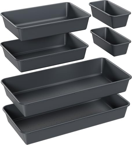 6 PCS Plastic Drawer Organizer Bins,3 Sizes Makeup Drawer Organizers Set by Kutesna