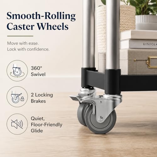 3-Tier Rolling Utility Cart with 2 Locking Brakes, 520 Lbs Heavy Duty 31.5"x15.7"x40.6" Commercial Service Cart, Tangle-Free Silent Wheels for Home, Office, Restaurant, Warehouse, Kitchen - Image 3