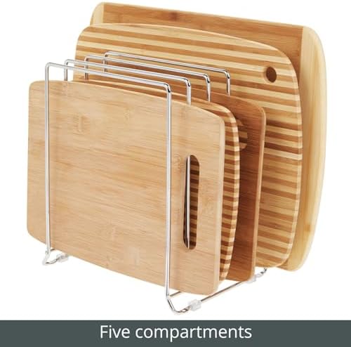 mDesign 5 Slot Pot and Pan Rack — Metal Wire Rack for Cabinets, Pantries or Kitchen Surfaces — Freestanding Pan Stand for Pans, Pots, Lids and Crockery – Silver - Image 4