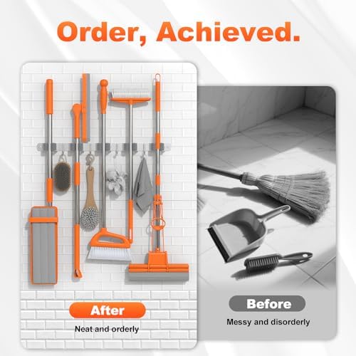 Broom Holder Wall Mount Mop Organizer, 5 Racks 4 Hooks - Image 6