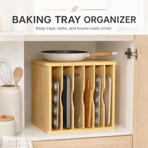 Cookie Sheet Organizer for Cabinet, 7 Tier Wooden Tray Divider - Image 5