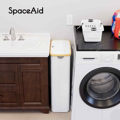 SpaceAid Slim Laundry Hamper with Lid, 65L Narrow Clothes Basket Bin with Bamboo Handles, Skinny Tall Collapsible Hamper for Bedroom, Bathroom, Dorm, Laundry Room - White - Image 6