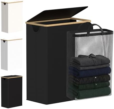 efluky Slim Laundry Hamper with Lid and Removable Bag, 65L Black by efluky