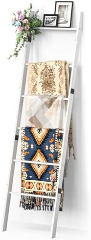 BAMBANG 6-Tier Blanket Ladder for Living Room, Blanket Quilt Ladder Rack Rustic Decorative Towel Holder, Wall Leaning Blanket Ladder Shelf Storage Farmhouse Decor for Bedroom Bathroom, White by BAMBANG