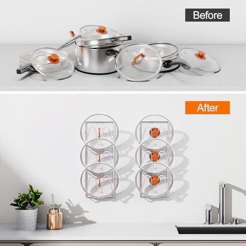 Durmmur 2 Pack Pot Lid Organizer, 6-Tier Lid Holder for Cabinet Door & Wall - Image 6