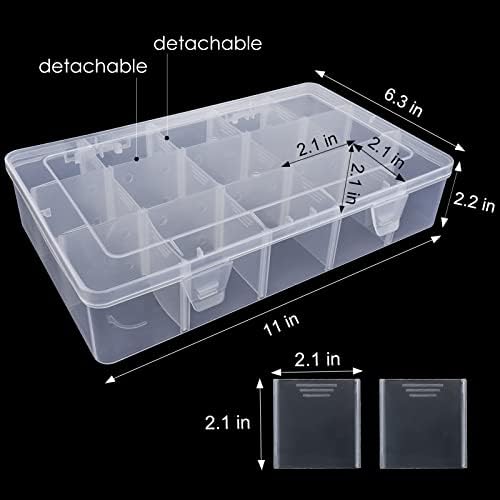 Exptolii 15 Large Grids Plastic Organizer Box with Dividers, Clear Compartment Container Storage for Washi Tapes Beads Crafts Jewelry Fishing Tackles, Size 11 x 6.3 x 2.2 in - Image 3