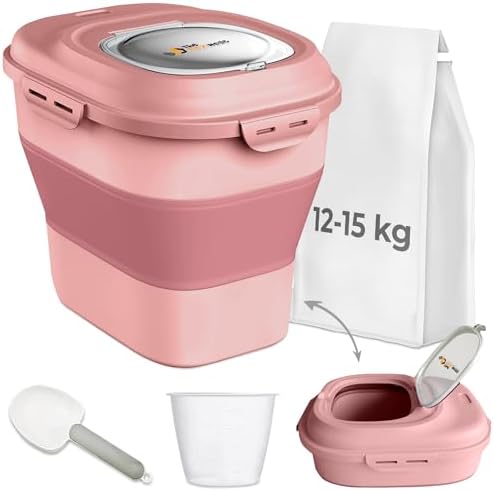 Dog Food Storage Container 30-35 lb, Airtight Collapsible Cute Dog Food Container with Wheels & Scoop, Stackable Pet Food Storage Container for Dog & Cat Food by Unknown