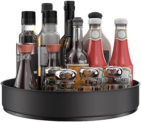 VAEHOLD Lazy Susan Stainless Steel Black Spice Rack Turntable for Pantry Cabinet - Decorative Trays Storage Containers Organizer for Kitchen Cabinet, Snacks, Bathroom (10 inches) by VAEHOLD
