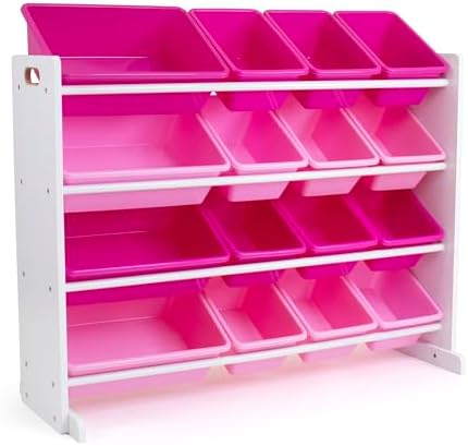 Humble Crew Supersized Toy Storage Organizer with 16 Removable Bins, White/Pink – Large Toy Storage for Toddlers Ideal for Kids' Rooms, Playrooms, and Nurseries - Modern Toy Bins for Kids by HumbleCrew