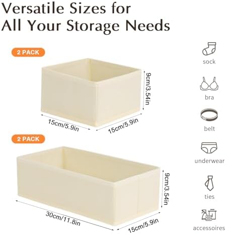 DIMJ Drawer Organizers for Clothing, Set of 8 Fabric Closet Organizers and Storage, Dresser Organizers, Drawer Dividers for Baby Clothes, Socks, Belt, Tie (Beige) - Image 2