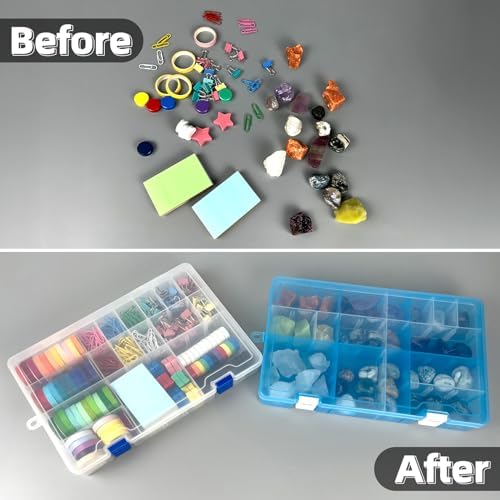 DUOFIRE Plastic Organizer Storage Box, Adjustable Divider 34 Grids, Blue - Image 6