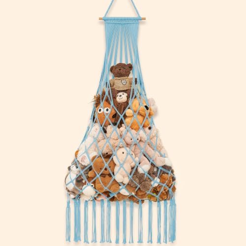 Stuffed animal net Hammock - Large 44'' H, Space-Saving (Sky Blue) by PrimZootyDesign