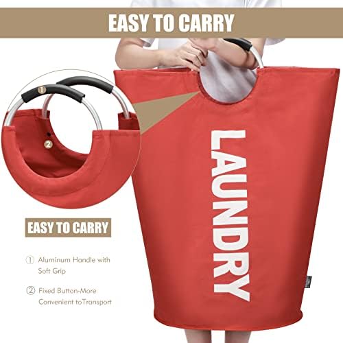 DOKEHOM 95L Large Laundry Basket, Collapsible Laundry Bag, Freestanding Tall Clothes Hamper, Foldable Washing Bin (Red) - Image 5