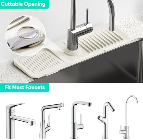 17.7inch Faucet Mat for Kitchen Sink [5°Slope Fast Self-draining] Faucet Mat Kitchen Sink Splash Guard Silicone Sink Splash Guard Kitchen Sink Area Tidy Splash Faucet Guard Draining Mat-Beige - Image 5