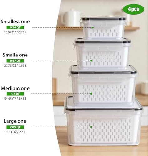 4 PCS Fruit Storage Containers for Fridge, Leakproof Produce Containers - Image 2