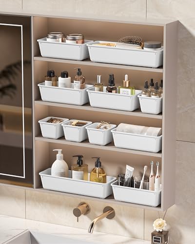 KEMETHY 25 PCS Plastic Drawer Organizers Set, 4 Sizes Vanity Organizer, Makeup and Desk Drawer Organizer Trays, Organization and Storage for Makeup, Bathroom, Kitchen Utensils and Office (White) - Image 7
