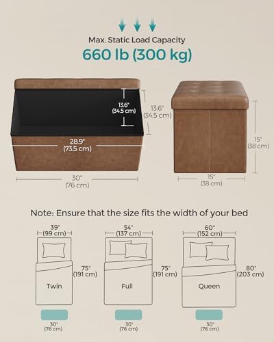 SONGMICS Storage Ottoman Bench, 30 Inches Folding Foot Rest Stool - Image 3