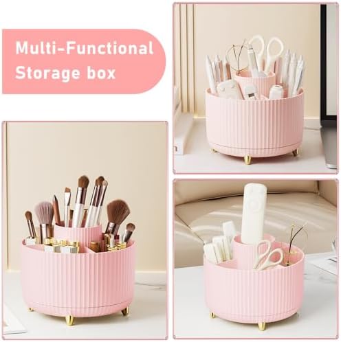 Diesisa Makeup Brush Holder Organizer,360° Rotating Makeup Brush Organizer,5 Slot Make up Brushes Cup for Cosmetics, Nail Polish, Art Supply, Bathroom Vanity Desktop Organizer - Pink - Image 3
