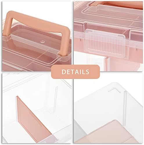 BTSKY 2 Layer Clear Plastic Dividing Storage Box with Removable Tray Multipurpose Stationery Storage Box with Handle Portable Sewing Boxes Art Craft Supply Organizer Home Utility Box(Big Pink) - Image 5