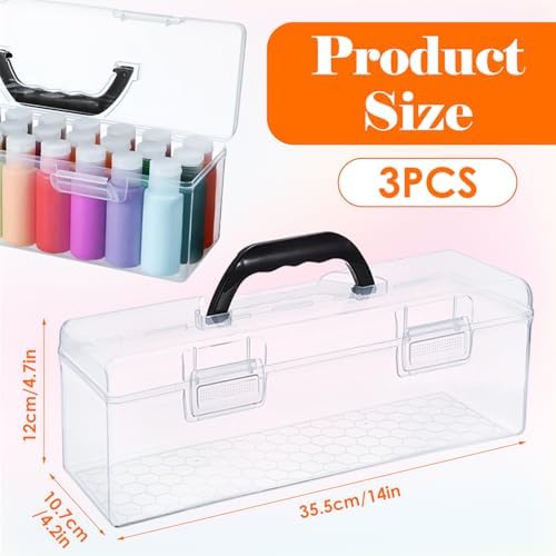 MUXHEL 3 Pcs Acrylic Paint Storage Organizer Box with Handle, 30 Bottles Craft Paint Storage Organizer, Clear Plastic Paint Storage Box for 2 Fl. oz Acrylic Paints - Image 2
