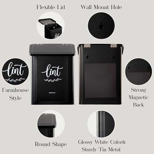 Perfnique Magnetic Lint Bin for Laundry Room with Lint Brush, Wall Mounted Lint Holder Trash can with lid for Dryer, Modern Farmhouse Rustic Metal Laundry Room Storage Organization and Decor(Black) - Image 6