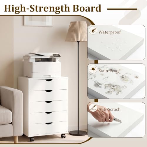 5 Drawer File Cabinet with Wheels, Rolling Printer Stand with Storage - Image 6