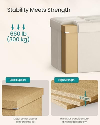 SONGMICS Foldable Storage Ottoman with Flipping Lid, 30 Inch Velvet Bench - Image 5