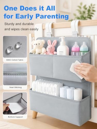 Hanging Diaper Organizer for Bassinet/Crib/Playpen/Playard – Hold 80+ Diapers - Changing Table Diaper Holder Attachment Accessories- Diaper Stacker Nursery Caddy Organizer (Gray) - Image 4