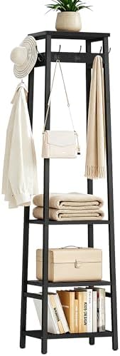 Coat Rack Freestanding with 3 Shelves and 7 Hooks by Cerlyunzan