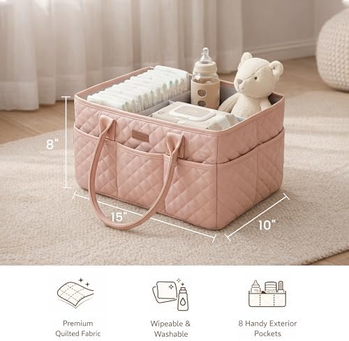 Konssy Baby Diaper Caddy Organizer, Solid Design with PU Leather Handles - Image 6