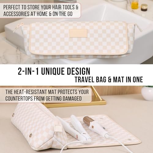 BAREFOOT CARIBOU Hair Tools Travel Bag and Heat Resistant Mat 17" Checkered - Image 5
