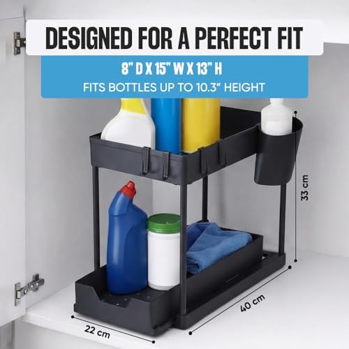 Undersink Organizer, 2-Tier Under Sink Storage Rack with Sliding Drawers for Kitchen Bathroom Cabinets, Pull Out Organizer for Pantry, Laundry Room & Closet Organization - 1 Pack, Black - Image 2