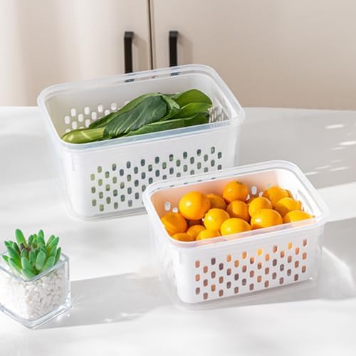 Fruit Storage Container for Fridge, Leakproof Food Storage Containers, Plastic Fresh Produce Saver Vegetable Fruit Meat Storages Organization, Plastic Produce Keepers(M+L) - Image 5